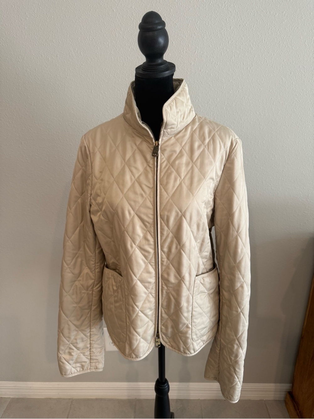 Burberry Quilted Cream Diamond-Stitch Puffer Jacket